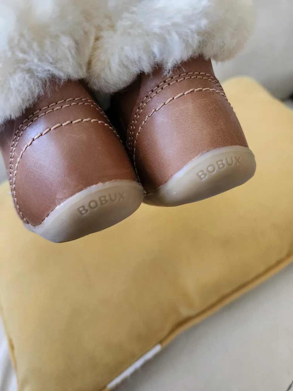 Bobux Tan & Cream Faux-Fur Ankle Boots for Kids